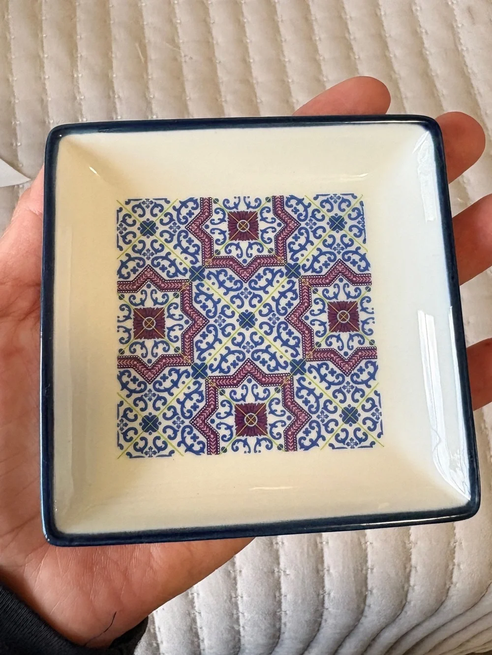 Artisanal Mosaic Tile Ceramic Trinket Dish Soap Tray Jewelry Display Square